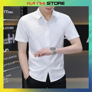 Áo sơ mi nam tay ngắn,chất liệu lụa trơn, mềm mịn thấm hút mồ hôi,form body cực đẹp - Hà Nhi Store