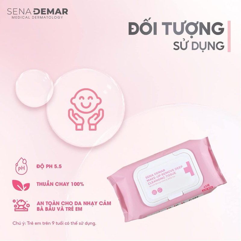 Khăn tẩy trang senademar make-up remove deep cleansing tissue 245g - 45 miếng/gói  IS83
