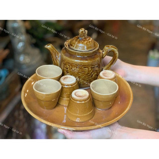 Bộ Bình Trà Nâu Cổ 450ml Kèm Ly Trà Nâu Cổ Dĩa Nâu - Gốm Xưa Lái Thiêu Nam Bộ Cho Người Hoài Niệm