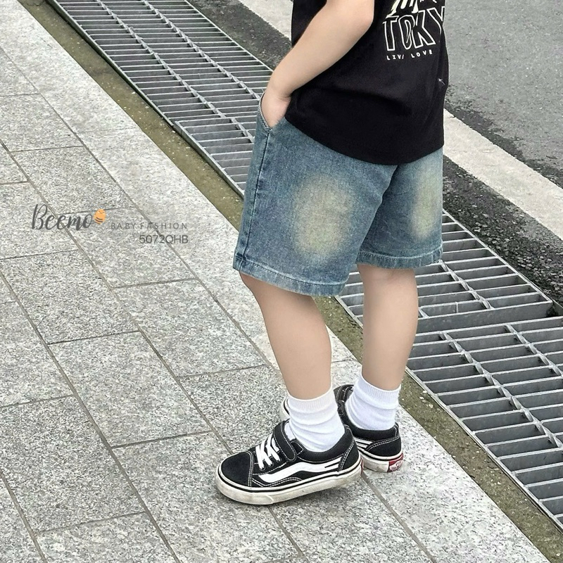 Quần short jean Beemo cho bé trai, chất liệu jean mềm mại co giãn thoải mái, Quần short bé trai 9-24kg