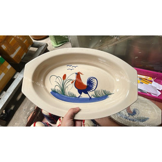 Dĩa Gốm Cao Cấp Vẽ Gà Trống Nhiều Loại Từ 20cm Đến 38cm Hình Vuông/Chữ Nhật/Ovan/Tròn - Gốm Xưa Lái Thiêu - Nam Bộ
