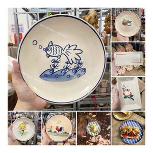 Dĩa Gốm Cao Cấp Vẽ Gà Trống Nhiều Loại Từ 20cm Đến 38cm Hình Vuông/Chữ Nhật/Ovan/Tròn - Gốm Xưa Lái Thiêu - Nam Bộ
