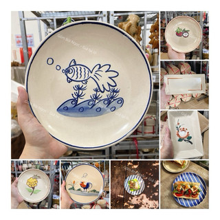 Dĩa Gốm Cao Cấp Vẽ Gà Trống Nhiều Loại Từ 20cm Đến 38cm Hình Vuông/Chữ Nhật/Ovan/Tròn - Gốm Xưa Lái Thiêu - Nam Bộ