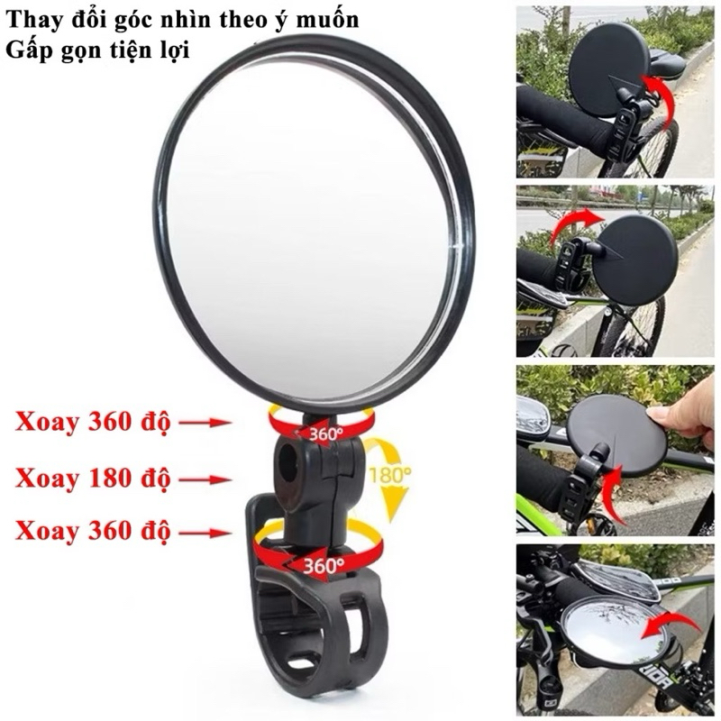 [Gương Cầu Lồi 360°] Combo Gương Chiếu Hậu Xe Đạp Góc Rộng, Xoay 360 Độ, Lắp Trái Phải Linh Hoạt, Gắn Tay Lái