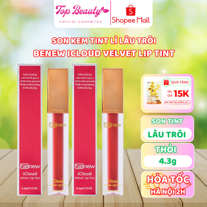 Son kem TINT lì chính hãng lâu trôi mềm môi dưỡng ẩm không trôi -BENEW iCloud Velvet Lip Tint