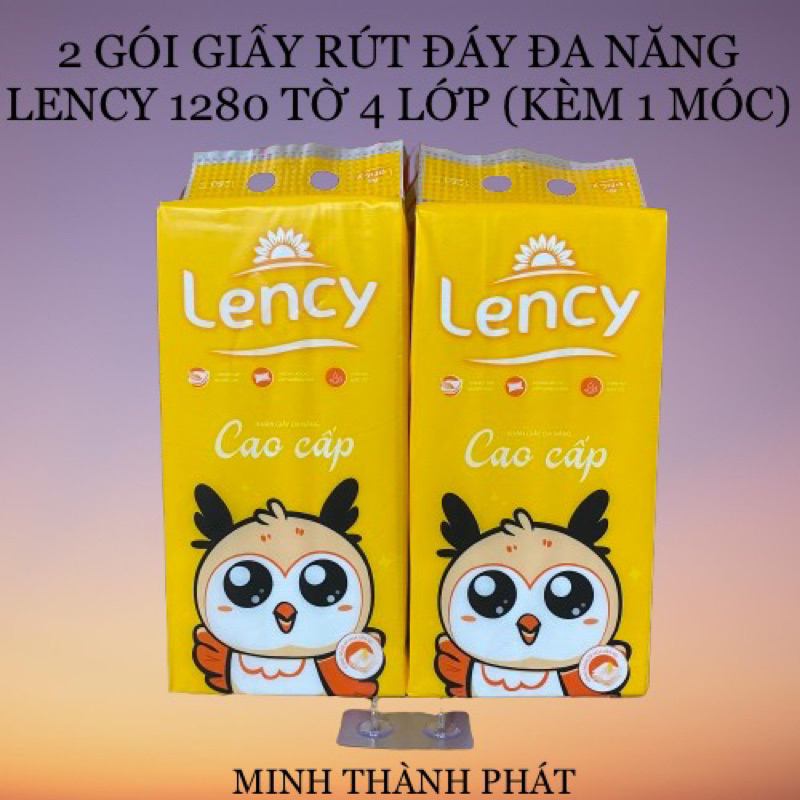 Combo 2 gói giấy rút đáy đa năng Lency 1280 tờ 4 lớp cao cấp, mềm mịn ...
