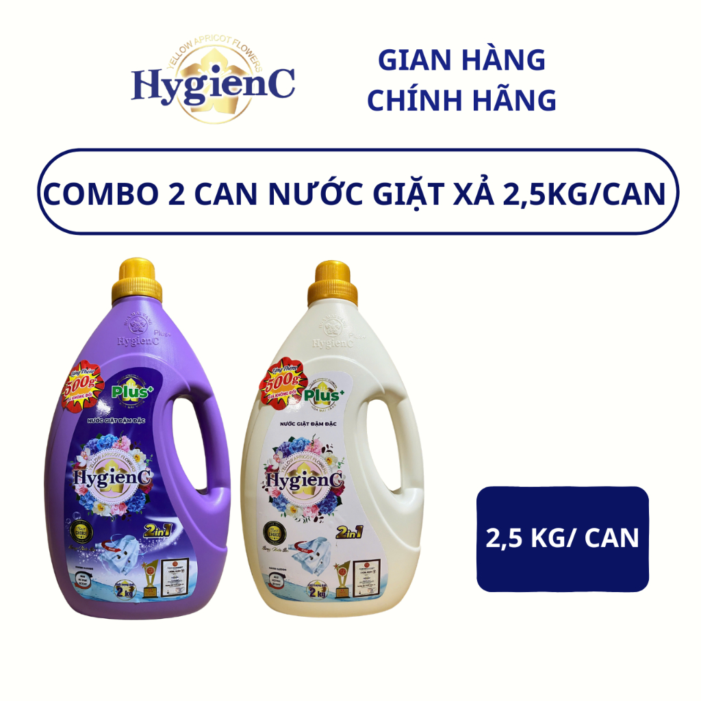 Ảnh Combo 2 Can Nước Giặt Xả Đậm Đặc HygienC Plus 2,5Kg/Can Hương Nước Hoa Làm Sạch Vết Bẩn 3