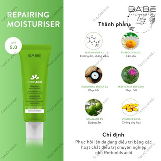 Kem Dưỡng Babe Cho Da Dầu Mụn Stop AKN Mattifying Moisturiser Và Kem Phục Hồi Da Babe Stop AKN Repairing Moisturiser