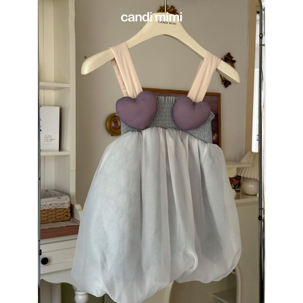 CANDIMIMI Váy hai dây baby doll đính trái tim cao cấp - Phong cách Hàn Quốc
