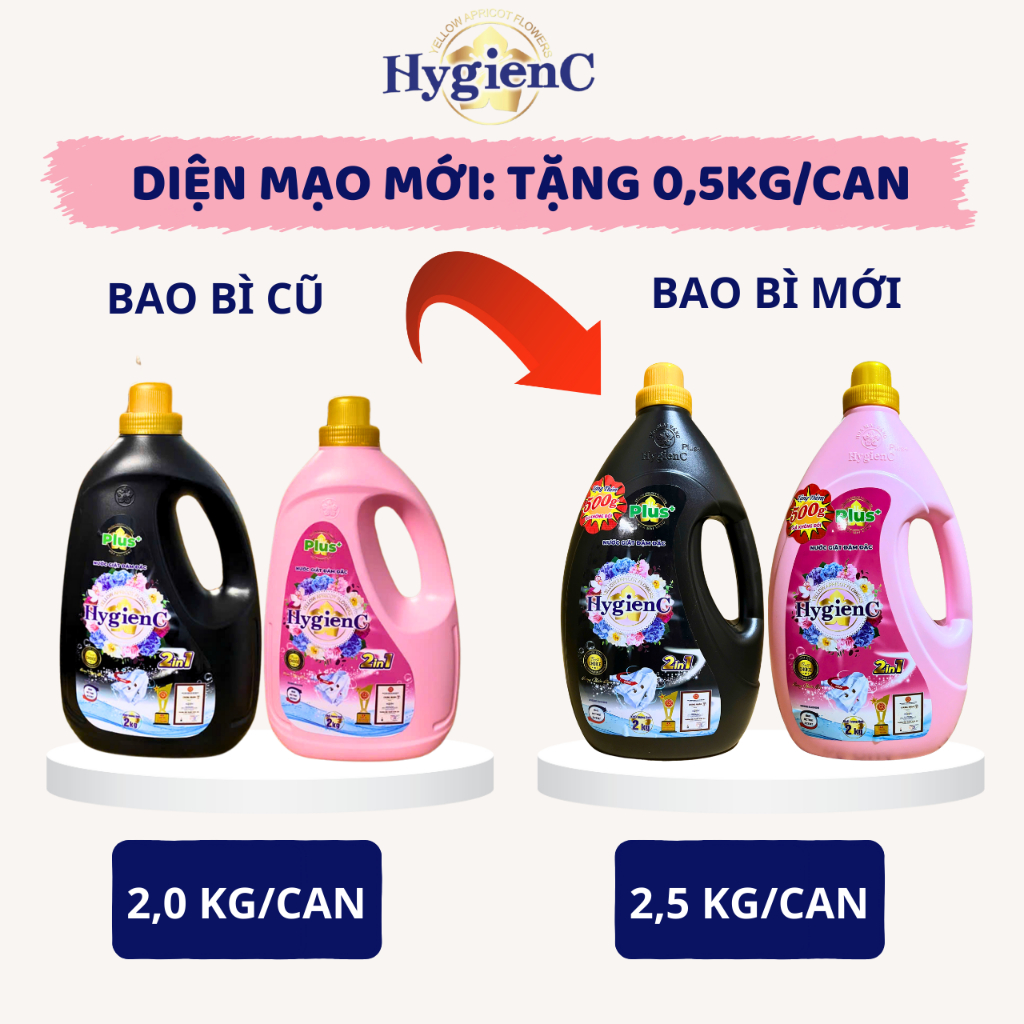 Ảnh Combo 2 Can Nước Giặt Xả Đậm Đặc HygienC Plus 2,5Kg/Can Hương Nước Hoa Làm Sạch Vết Bẩn 2