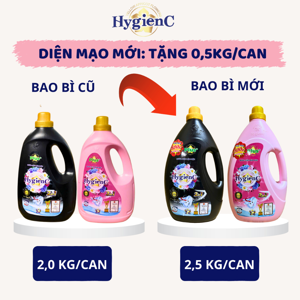 Ảnh Can Nước Giặt Xả HygienC Plus 2,5Kg/Can Đậm Đặc Hương Nước Hoa 1