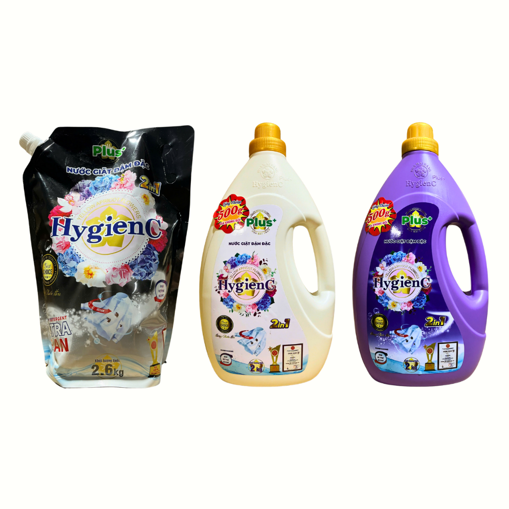 Ảnh Combo 3: 2 Can Nước Giặt Xả 2,5kg + 1 Túi Nước Giặt Xả 2,6kg HygienC Plus Đậm Đặc Hương Nước Hoa 2