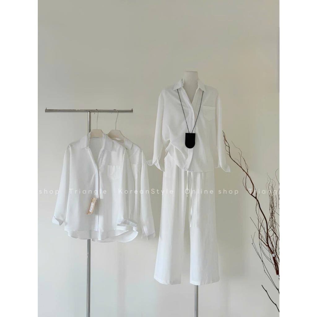 Triangle - White lace shirt (Sale nốt, không hoàn)- Áo sơ mi vải đũi Hàn phối ren phong cách thanh lịch