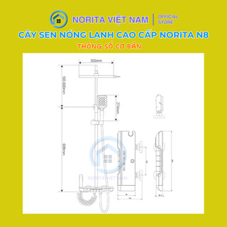 Cây sen tắm đứng cao cấp Norita N8 có hiển thị nhiệt độ và thời gian tắm viền full led chất liệu củ đồng BH 3 năm