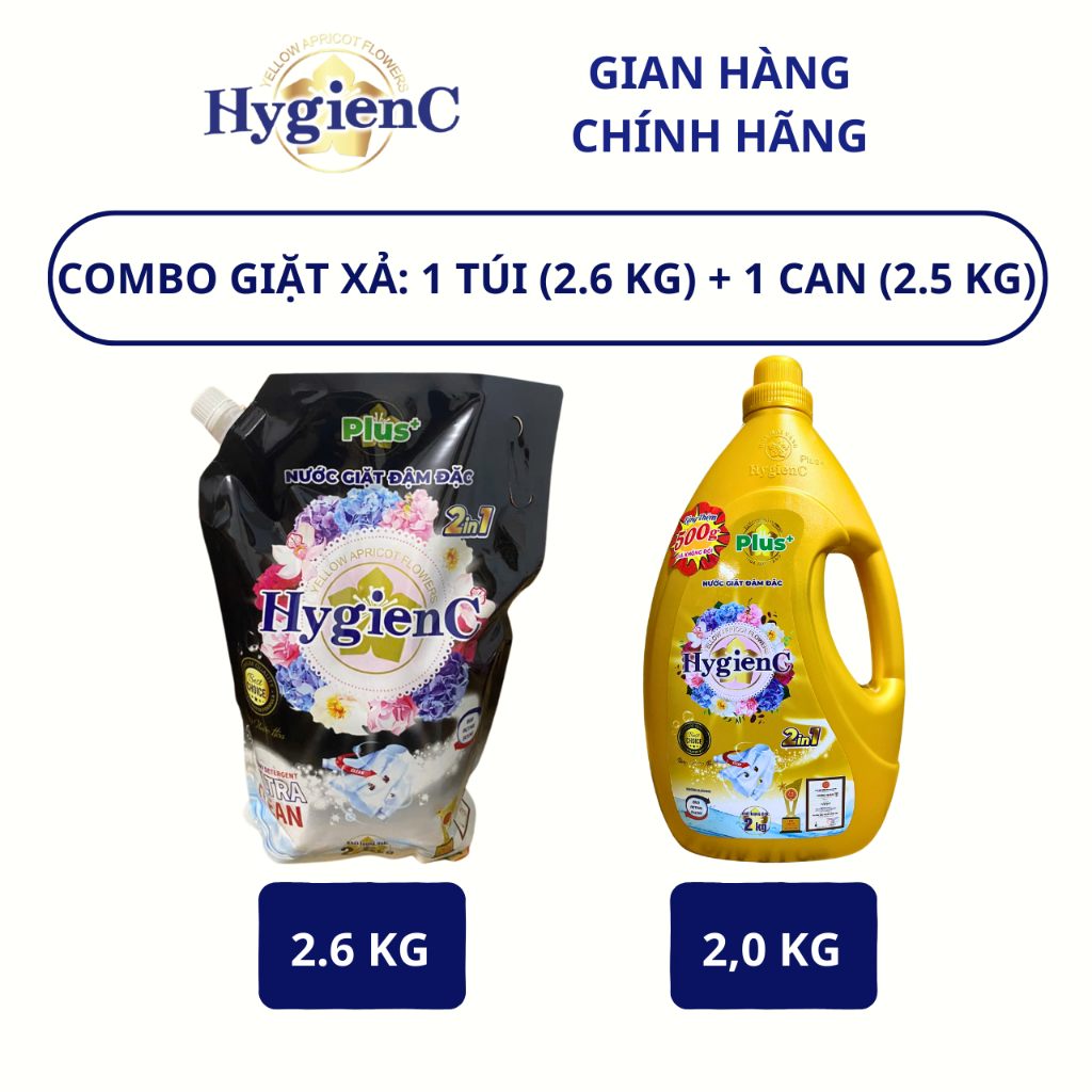 Ảnh Combo 2: 1 Can Giặt Xả 2,5kg và 1 Túi Giặt Xả 2,6kg HygienC Plus Đậm Đặc Hương Nước Hoa 1