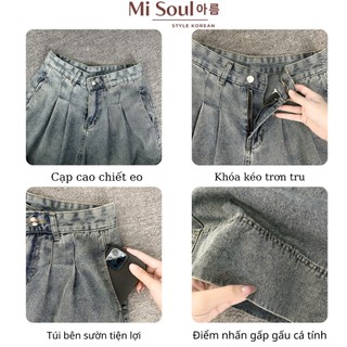 Quần Jeans Ống Suông Cạp Cao Chiết Eo Thiết Kế Gập Gấu BigSize , Quần Bò Dáng Rộng MiSoul 404