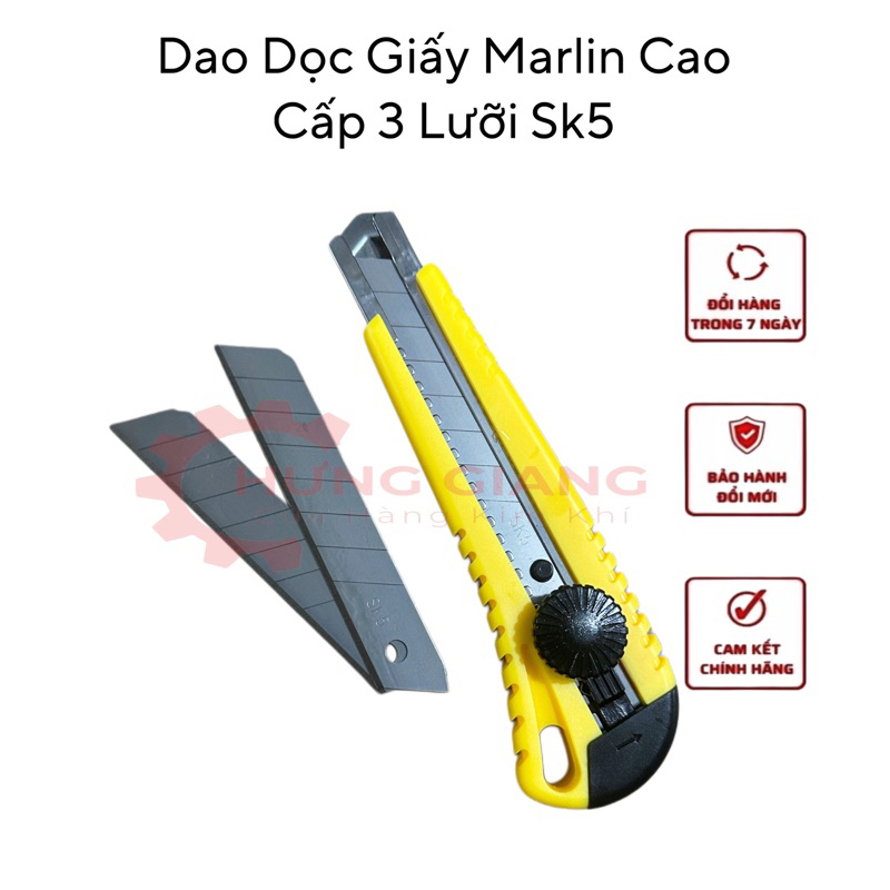 Dao Dọc Giấy Lớn MARLIN 3 Lưỡi 18mm Có Chốt Khoá Tự Động Dày Dặn