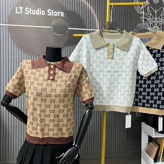 Áo len nữ cổ đức gc siêu sang cộc tay cổ bẻ, len dệt kim mặc được bốn mùa free size mã 912