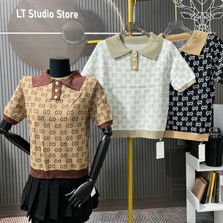 Áo len nữ cổ đức gc siêu sang cộc tay cổ bẻ, len dệt kim mặc được bốn mùa free size mã 912