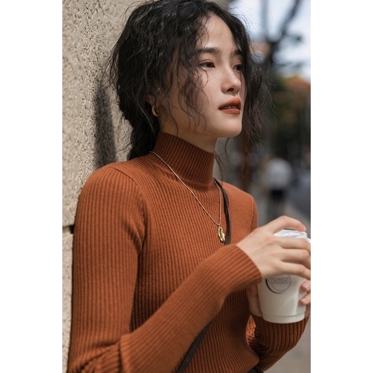( Quảng Châu ) Áo len tăm nữ cổ 3p dài tay ôm body thu đông các màu Áo giữ nhiệt cao cổ 3cm ấm áp basic T560G