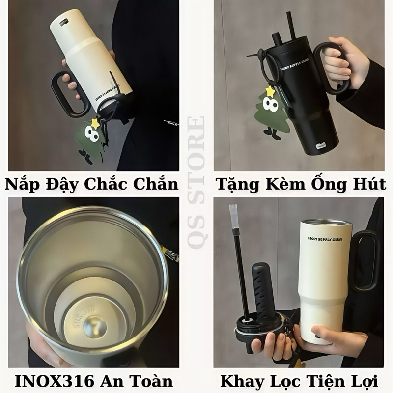 Road Trip Essential Bình Giữ Nhiệt 316 Inox 750ml Tay Cầm Lớn 2 Kiểu Uống Ống Hút + Uống Trực Tiếp Giữ Nóng Giữ Lạnh Xe Hơi Văn Phòng