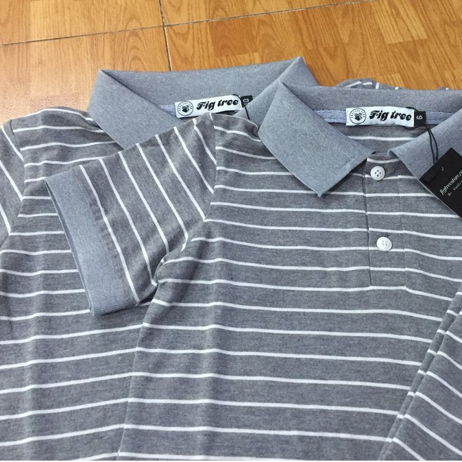 Combo Gia Đình Fig Tree Thun Polo Sọc Xám Ghi Cotton Mát Mẻ Cho Mùa Hè