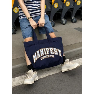 Túi Tote Có Dây Kéo Vải Bố Canvas Xanh Dương/ Đen DOMINATI – Dominati MANIFEST Blue/ Black Tote Bag