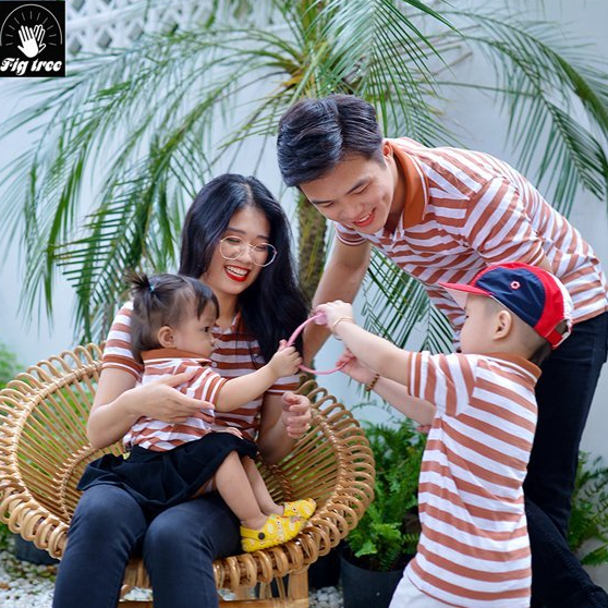 Áo Gia Đình Fig Tree Thun Polo Cotton Sọc Cam Trắng Tươi Mát Đón hè, Vải Co Giãn, Nhiều size