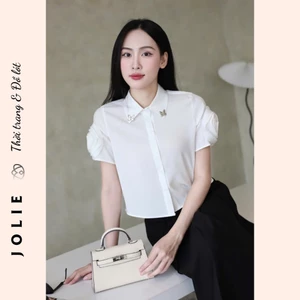 Sơ Mi Lụa Đính Đá Dáng Ngắn Tay Hoa Tinh Tế Thời Trang JOLIE