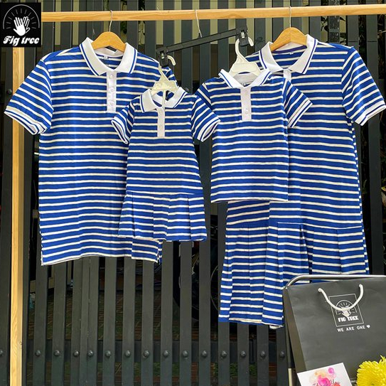 Set Đồ gia đình  Fig Tree Thun Polo sọc Xanh Bích Nhẹ Nhàng, Chất cotton mềm mịn, dày dặn, có size