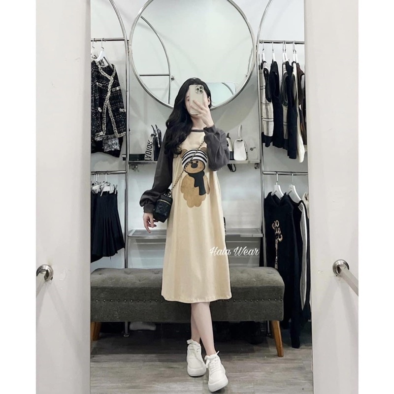 ( nhiều họa tiết ) Váy thun dài tay form rộng cổ tròn bigsize Đầm bầu dáng to oversize thu đông dáng dài T601G