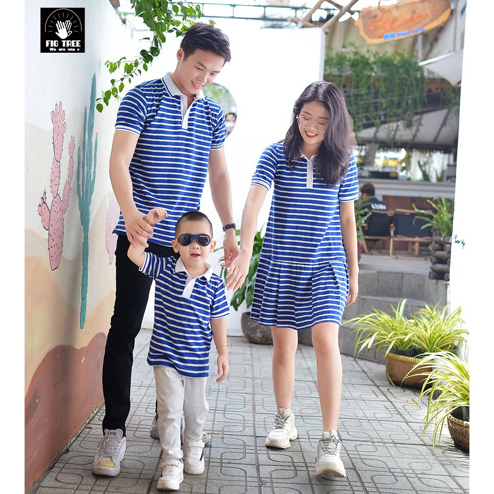 Set Đồ gia đình  Fig Tree Thun Polo sọc Xanh Bích Nhẹ Nhàng, Chất cotton mềm mịn, dày dặn, có size