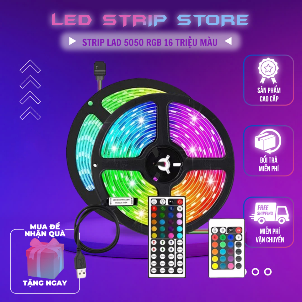 Đèn Dây Strip Led Rgb 5050, Dây Đèn Led 1m 2m 3m 5m 10m 5v Điều Khiển ...