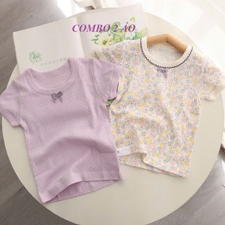 [N02 Hàng Xuất Nhật] Combo 2 Áo cotton bé gái, áo cộc tay cao cấp thông hơi kháng khuẩn cho bé, áo thun bé gái 8-30kg