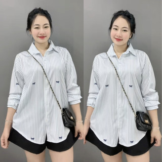SET Sơ Mi In Nơ Quần Đùi Bigsize Nữ Áo Somi Tay Dài Kèm Quần Short Năng Động Cho Chubby SET975