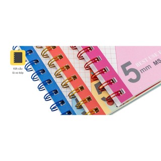 KLONG - Sổ Caro size A5 - Sổ Lò xo kép bìa màu 120 / 200 trang 70gsm - 100gsm Ô vuông 5mm 6mm; MS: 300 - 535 - 592 - 593