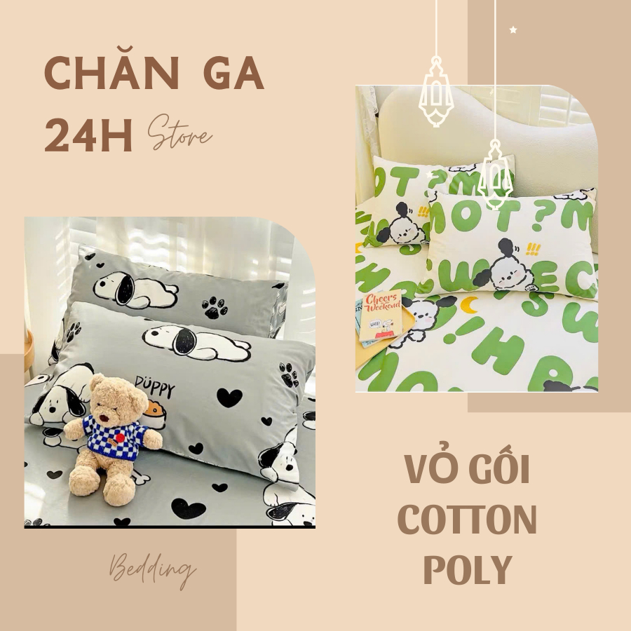 [FreeShip] Vỏ Gối Cotton Poly Họa Tiết Dễ Thương 45x65cm (Lẻ 1 Chiếc Không Kèm Ruột)