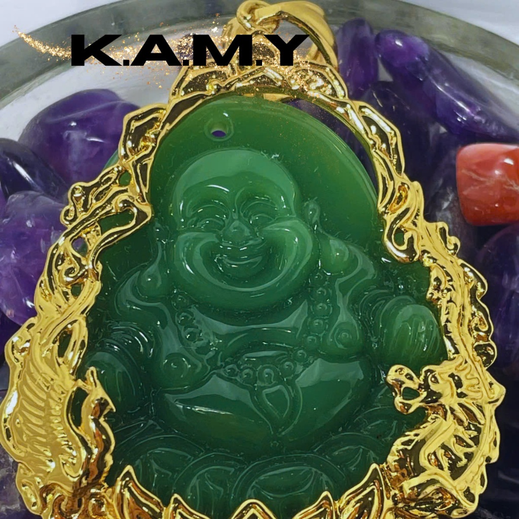 Mặt Dây Chuyền Phật Di Lạc Cười Bằng Đá Xanh Phong Thủy Họa Tiết Rồng - Trang Sức KAMY