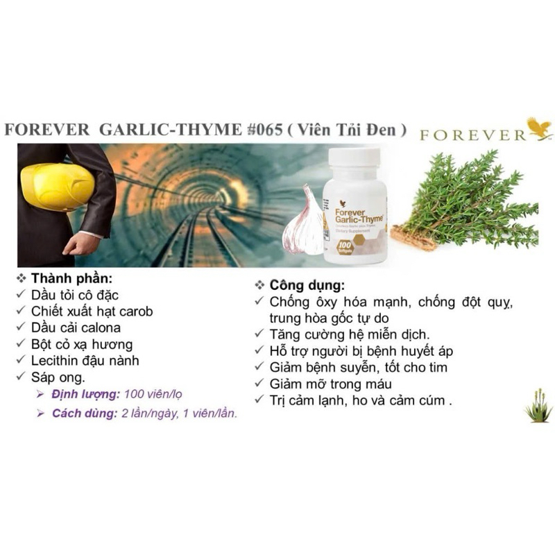 VIÊN TỎI ĐEN - Forever Garlic-Thyme 065Flp. Hỗ Trợ Tăng Cường Miễn Dịch, Cảm Cúm, Ho 100v/lọ