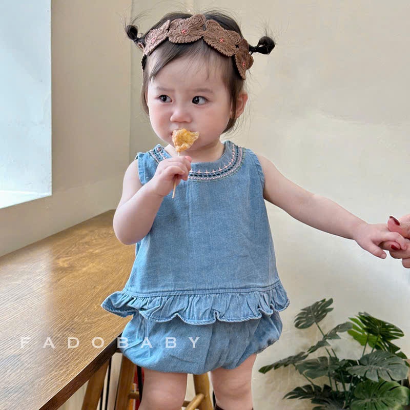 (HÀNG CÓ SẴN) hàng quảng châu- Set ba lỗ bò cover Hàn Quốc hàng quảng châu gồm quần + áo cho bé gái 5-13kg