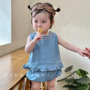 hàng quảng châu- Set ba lỗ bò cover Hàn Quốc hàng quảng châu gồm quần + áo cho bé gái 5-13kg
