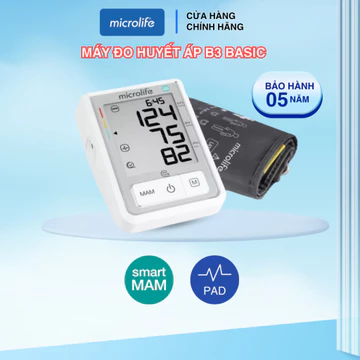 Máy đo huyết áp Microlife B3 BASIC ứng dụng công nghệ SmartMAM tiện lợi tự động đo 2 lần liên tiếp