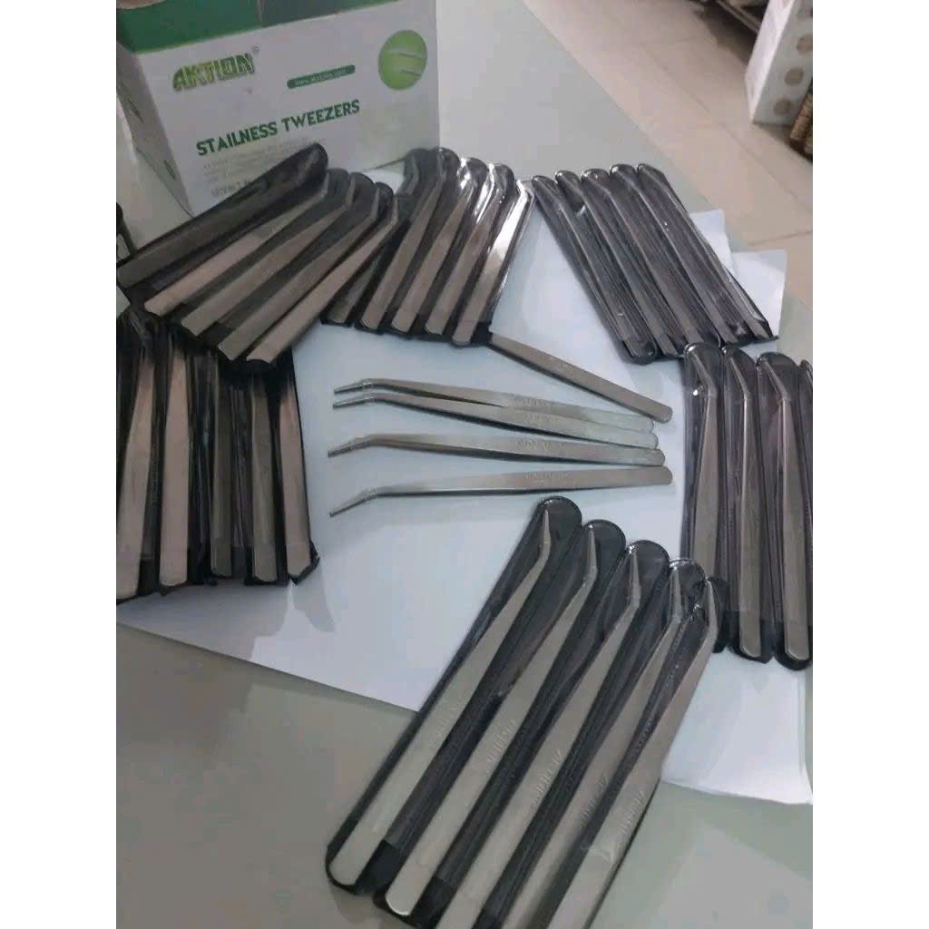 Nhíp gắp chỉ nhíp xỏ chỉ 2 cái, 5 cái bằng thép không gỉ hãng AKiTON cong và thẳng