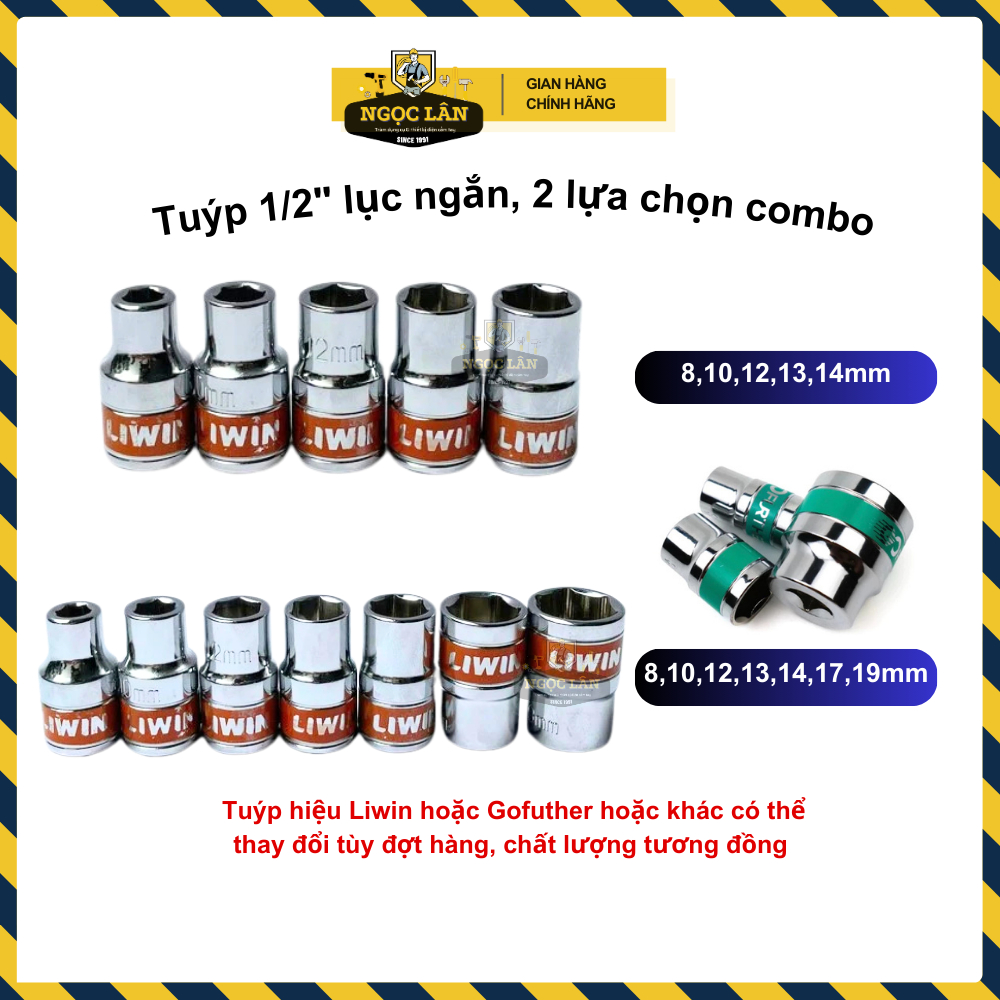 [Tiết kiệm] Combo cần siết chữ T và bộ đầu tuýp 1/2" ngắn 8-19mm
