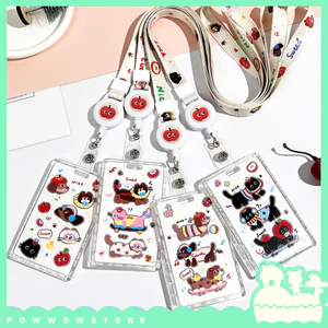 Bao Đựng Thẻ Nhân Viên Nhựa Mica Trong Suốt Phong Cách Hoạ Tiết Nhân Vật Hoạt Hình Hình Thú Animal Cat Dog Thú Vị Táo Đỏ