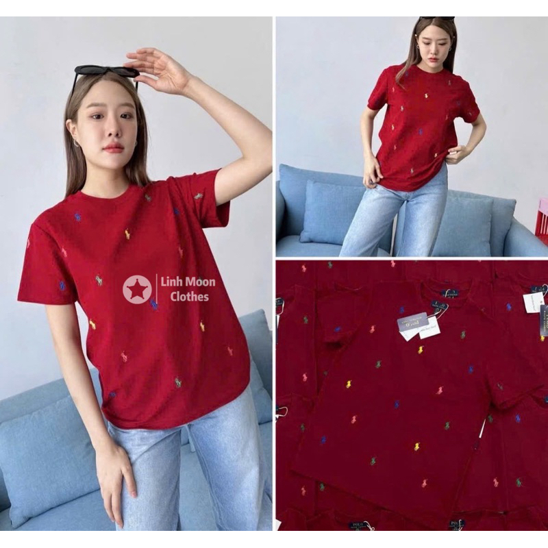 [New Hot] 004 Áo Thun Phông Nữ Cổ Tròn Đỏ Đô Thêu Ngựa Basic - Thiết Kế Đơn Giản Kèm Ảnh Thật
