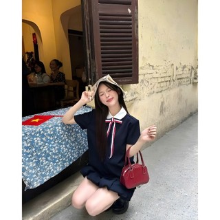 Set Sơ Mi Mix Váy Dáng Bí 2 lớp, Kèm Nơ Kẻ Sọc Tiểu Thư Thư Sinh