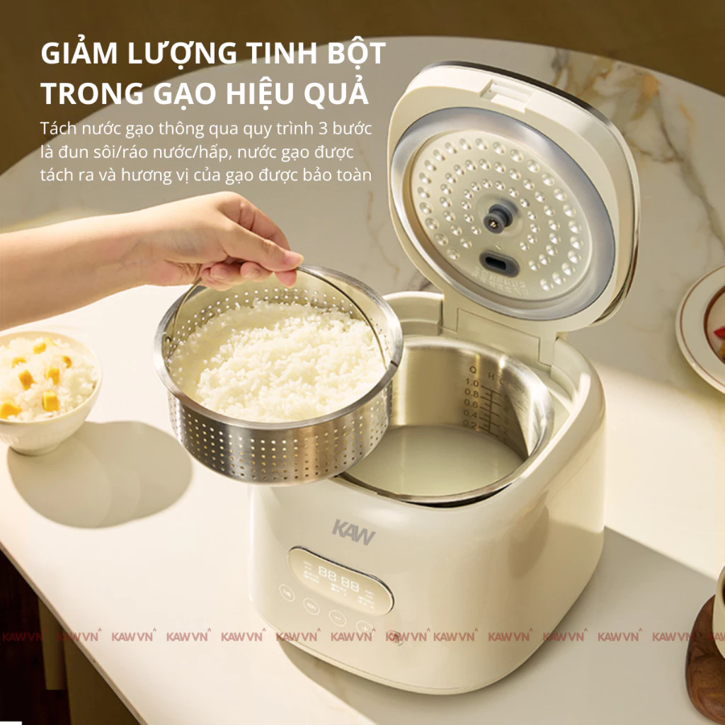 Nồi Cơm Điện Tử Cảm Ứng KAW 1,2L Thông Minh, Công Suất 400W, Ruột Nồi Inox 5 Lớp Chống Dính An Toàn