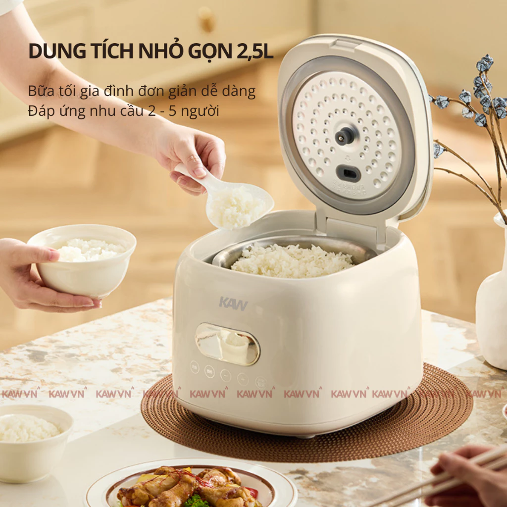 Nồi Cơm Điện Tử Cảm Ứng KAW 1,2L Thông Minh, Công Suất 400W, Ruột Nồi Inox 5 Lớp Chống Dính An Toàn