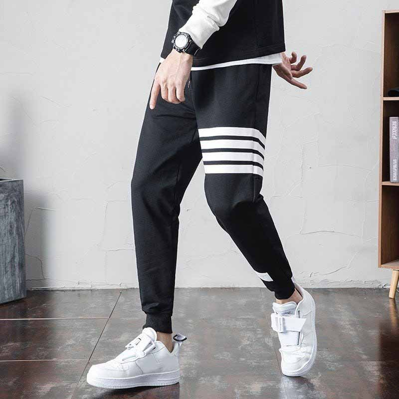Quần Dài Nam Nữ Kẻ Viền Ngang Bo Gấu Cạp Chun Phối Dây Rút Thời Trang - unisex L1